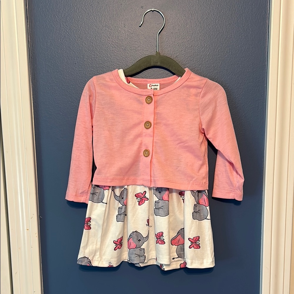 Pink Cardigan and Elephant Dress Set